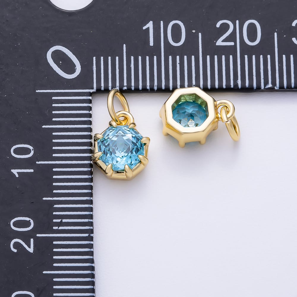 16K Gold Filled 10mm Light Blue CZ Prong Octagon Charm | Charms-02448