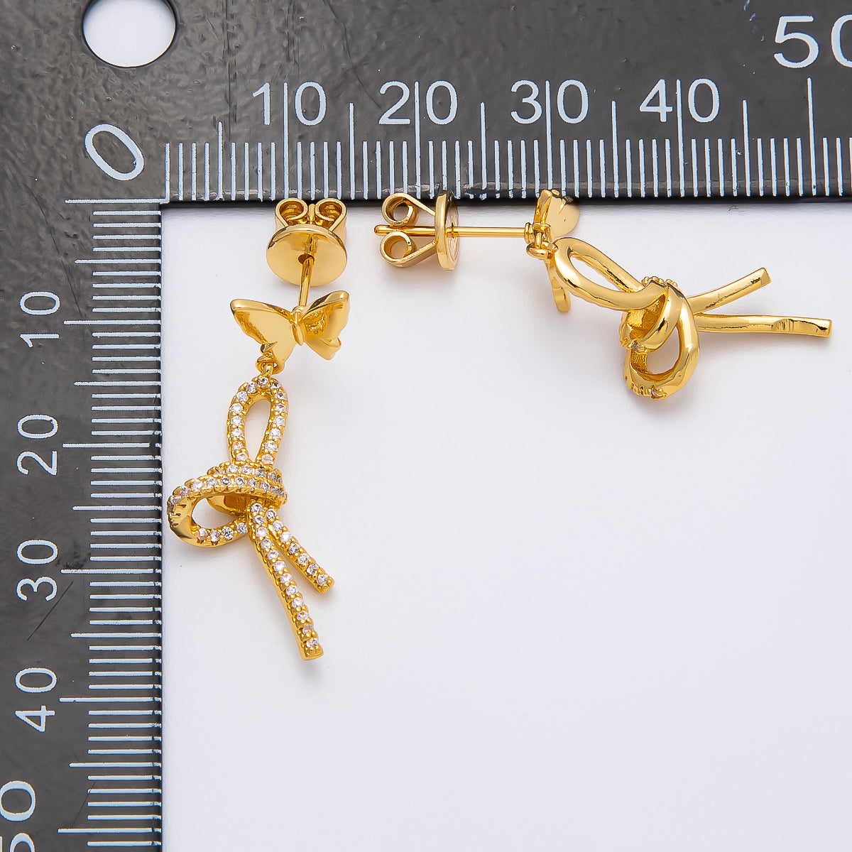 18K Gold Filled 9mm Micro Paved CZ Bow Butterfly Drop Stud | Earrings-00223