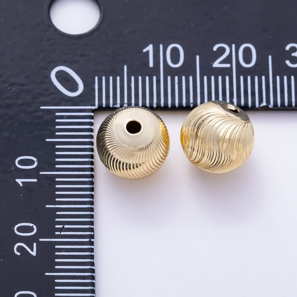 16K Gold Filled 10mm Round Spiral Swirl Textured Spacer Bead | Beads-00579