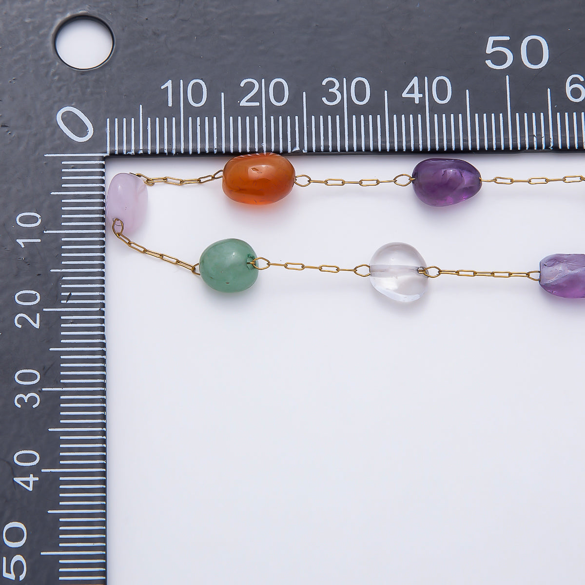 PVD Gold Stainless Steel 7mm Gemstone Pebble Chips Rosary Paperclip Satellite Unfinished Chain by Yard | Roll-01883