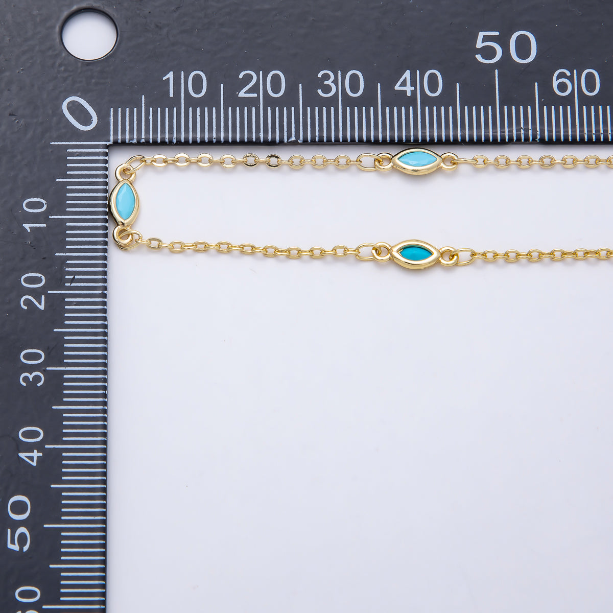 16K Gold Filled 4mm Blue Turquoise Marquise Bezel Satellite Gemstone Chain by Yard | Roll-01884