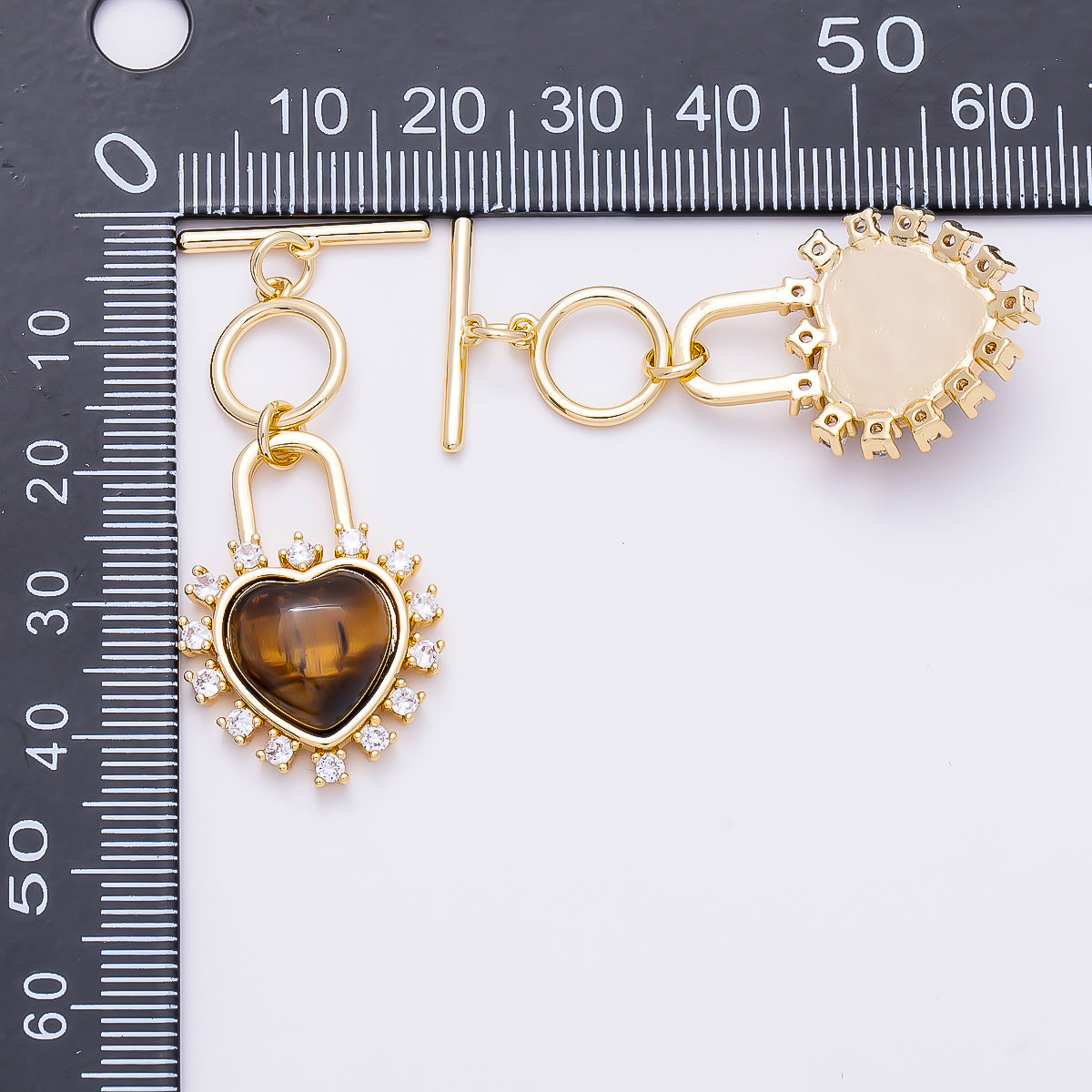 16K Gold Filled Cats Eye, Tiger Eye CZ Heart Padlock Toggle Clasps Closure | Findings-00415 Findings-00416
