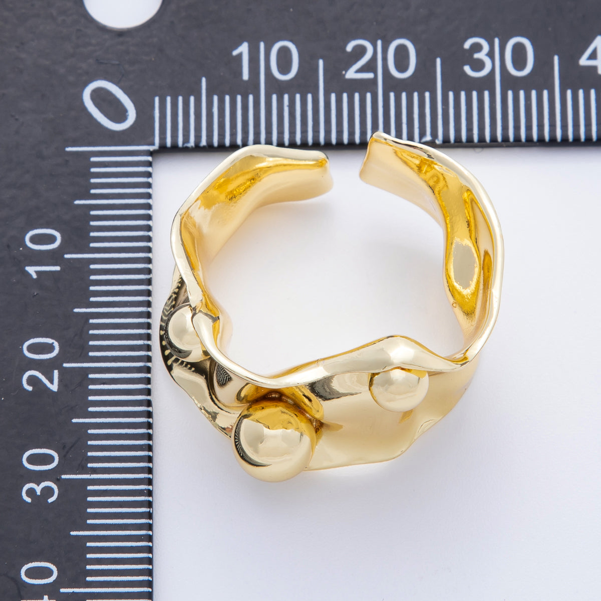 16K Gold Filled Round Ball Hammered Wide Band Ring | Rings-00040