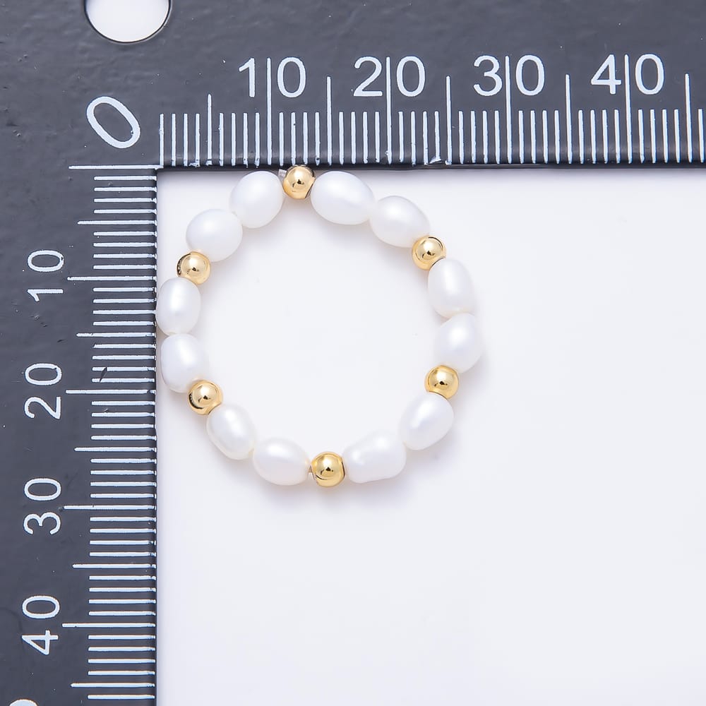 16K Gold Filled Natural Freshwater Pearl Beaded Stretch Ring | Rings-00419