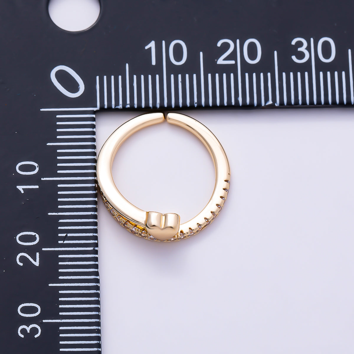 16K Gold Filled Micro Paved CZ Puffy Heart Half Eternity Open Adjustable Pinky Ring | Rings-00386