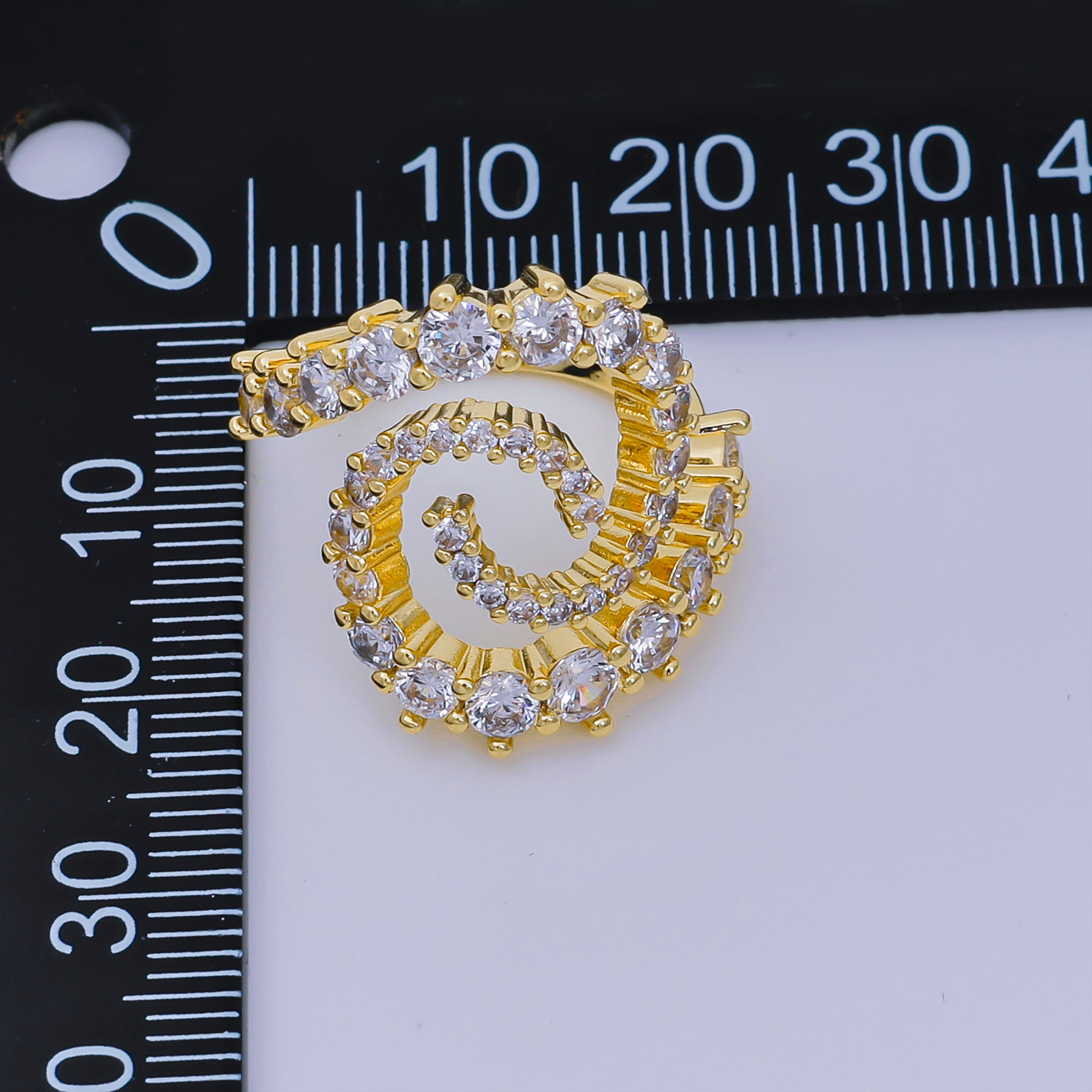 24K Gold Filled Micro Paved CZ Double Swirl Spiral Ring | O-1447