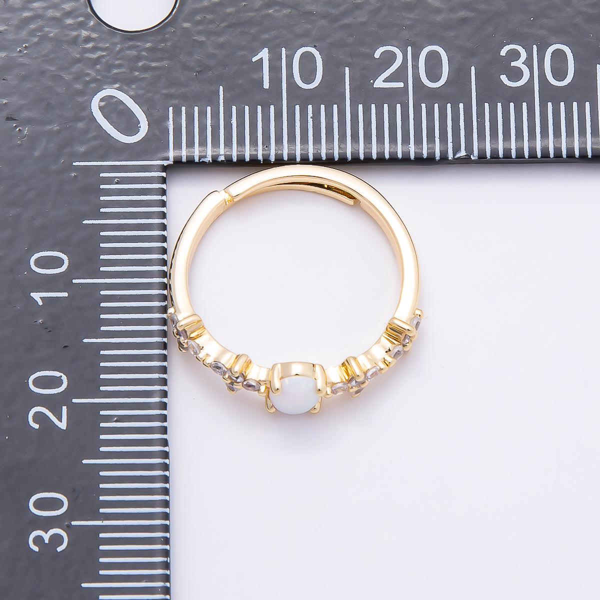 16K Gold Filled White Opal Clear CZ Flower Leaf Adjustable Ring | Rings-00139