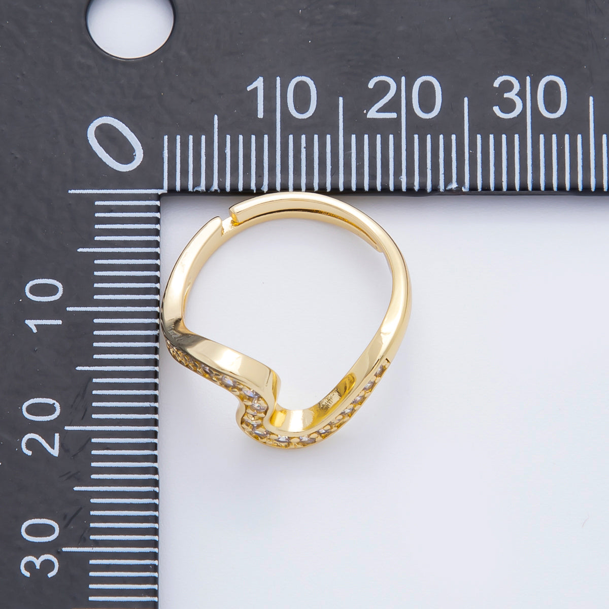 18K Gold Filled Micro Paved CZ Curved Wave Adjustable Ring in Gold & Two-Toned | O-2169