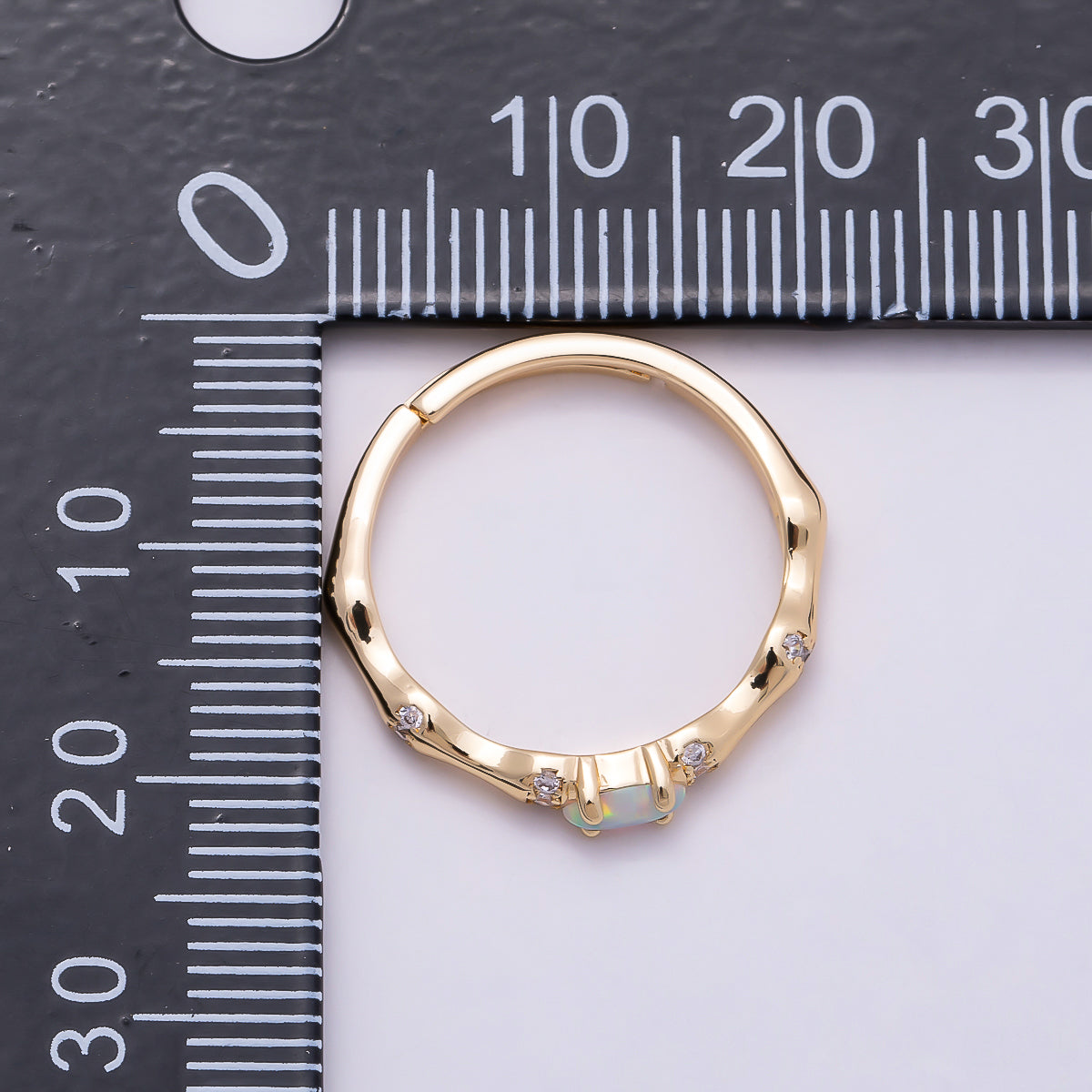 16K Gold Filled Opal Micro Paved CZ Bamboo Adjustable Ring | Rings-00140