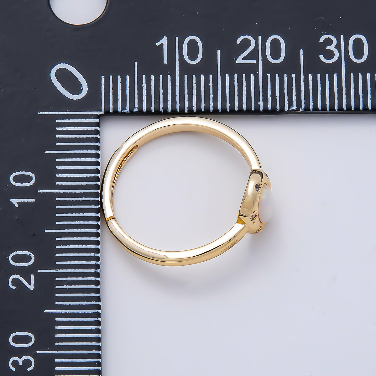 16K Gold Filled White Opal CZ Dotted Oval Bezel Solitaire Ring | Rings-00142