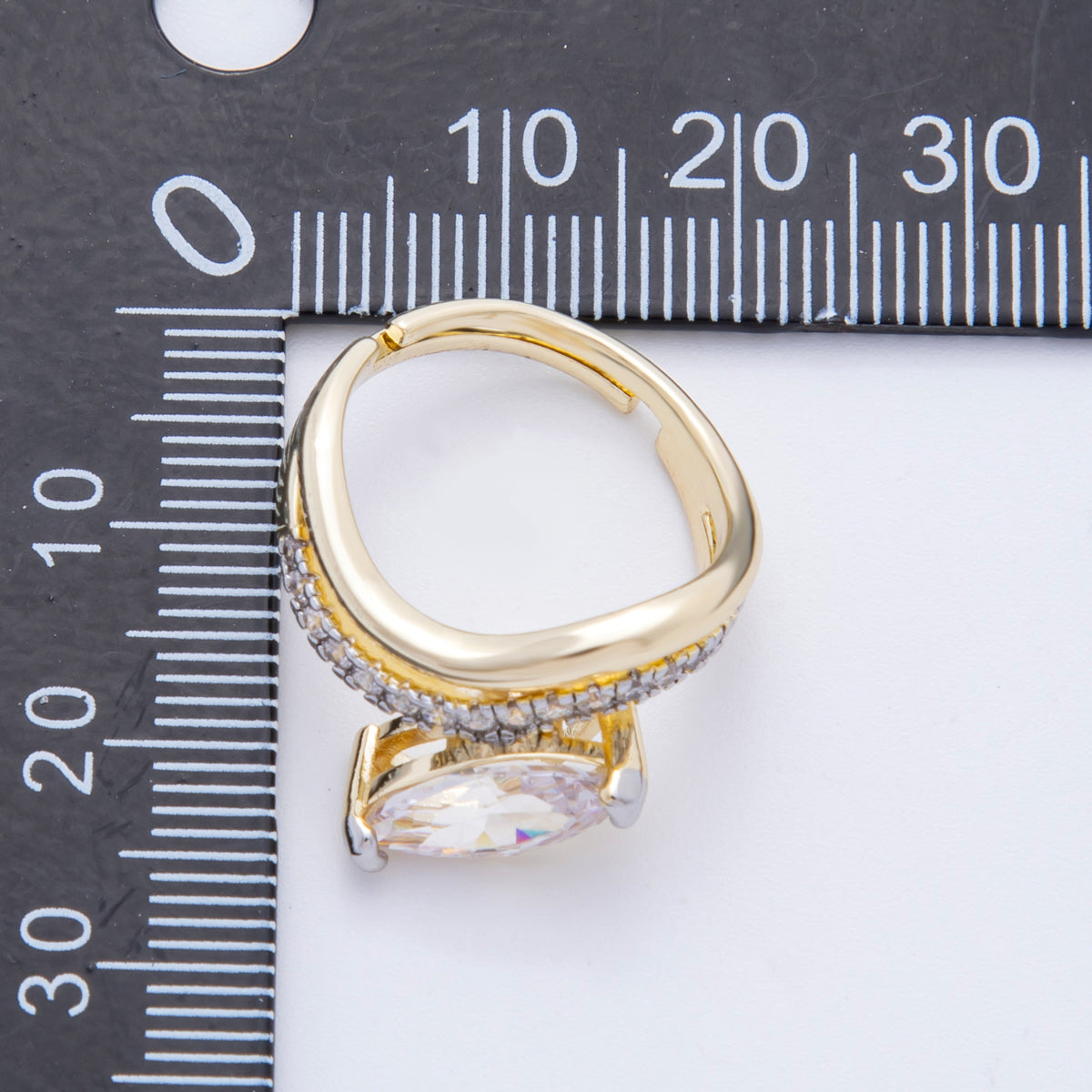 18K Gold Filled Clear Marquise Micro Paved CZ Wave Stacked Double Band Ring | O145