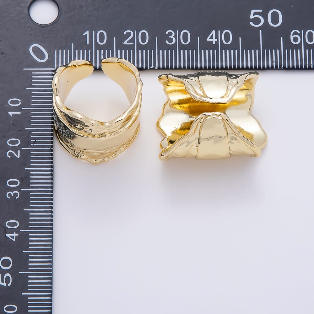 16K Gold Filled Wide Hammered Organic Texture Chunky Statement Adjustable Ring | Rings-00416