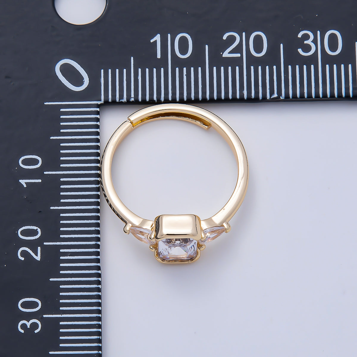 16K Gold Filled Clear Baguette Teardrop CZ Solitaire Adjustable Ring in Gold & Silver | Rings-00155 Rings-00156