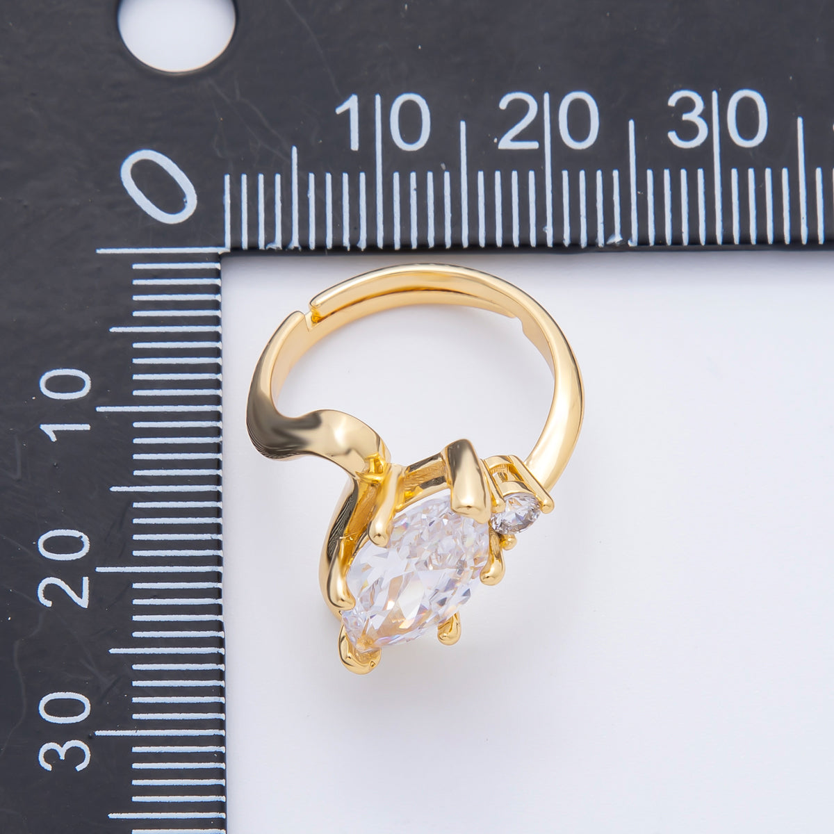 18K Gold Filled Clear, Pink Marquise CZ Solitaire Curved Adjustable Ring | O02243