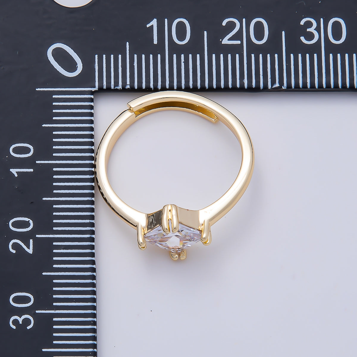 16K Gold Filled Clear Rhombus CZ Solitaire Adjustable Ring in Gold & Silver | Rings-00157 Rings-00158