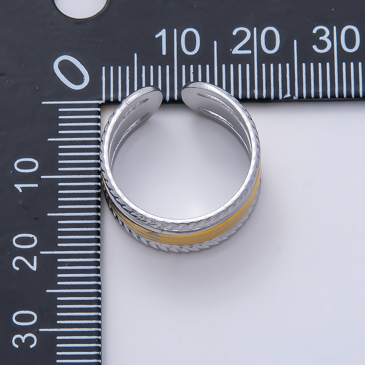 Stainless Steel Mixed Metal Wide Croissant Triple Band Ring | Rings-00180