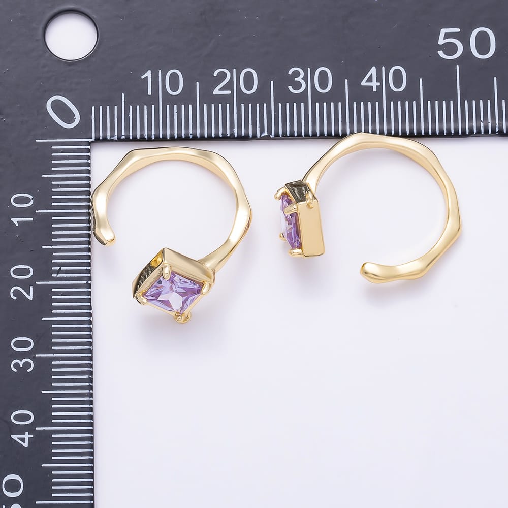 16K Gold Filled Purple CZ Rhombus Geometric Molten Wavy Wrap Drop Findings Ring | Findings-00615