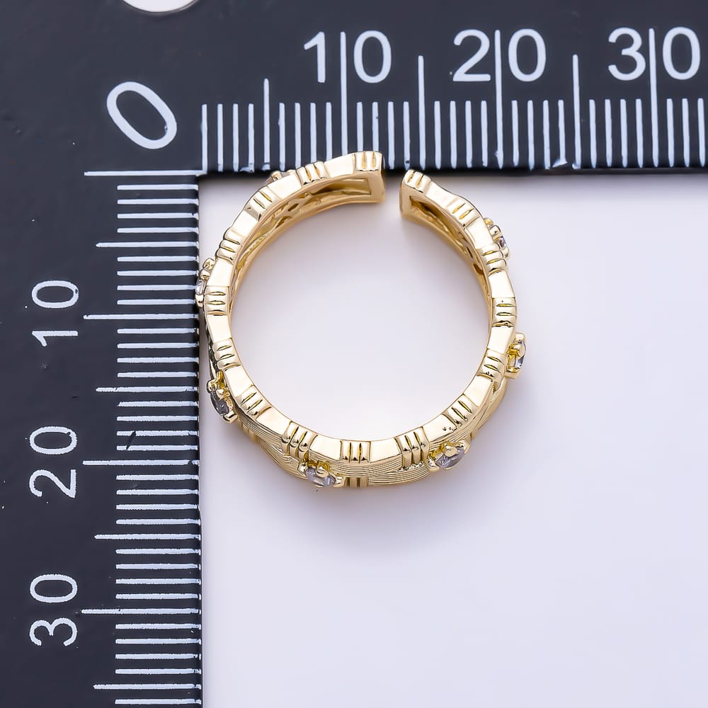16K Gold Filled Clear Beaded CZ Brushed Woven Lattice Adjustable Ring | Rings-00408