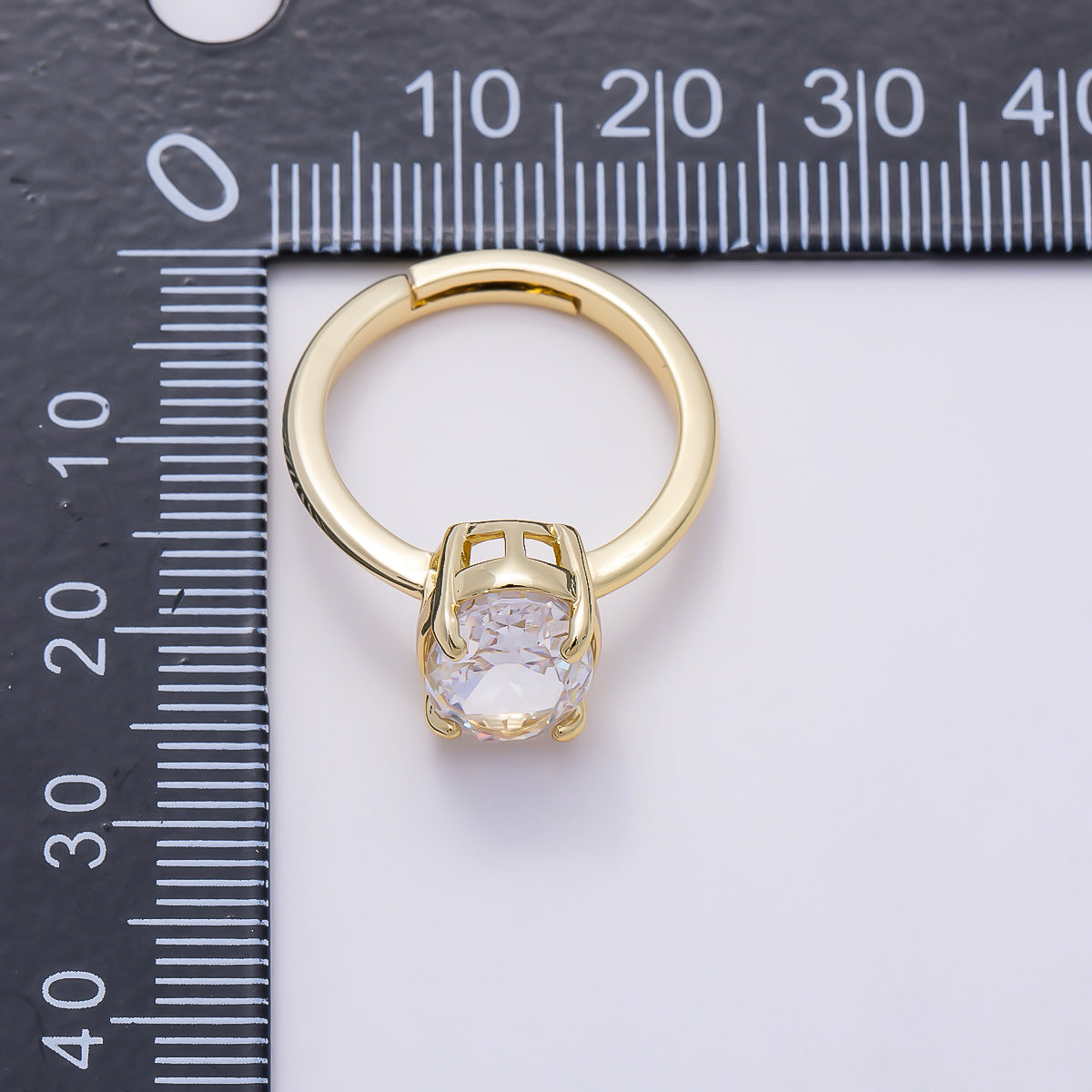 16K Gold Filled Clear CZ Oval Prong Solitaire Ring | Rings-00303