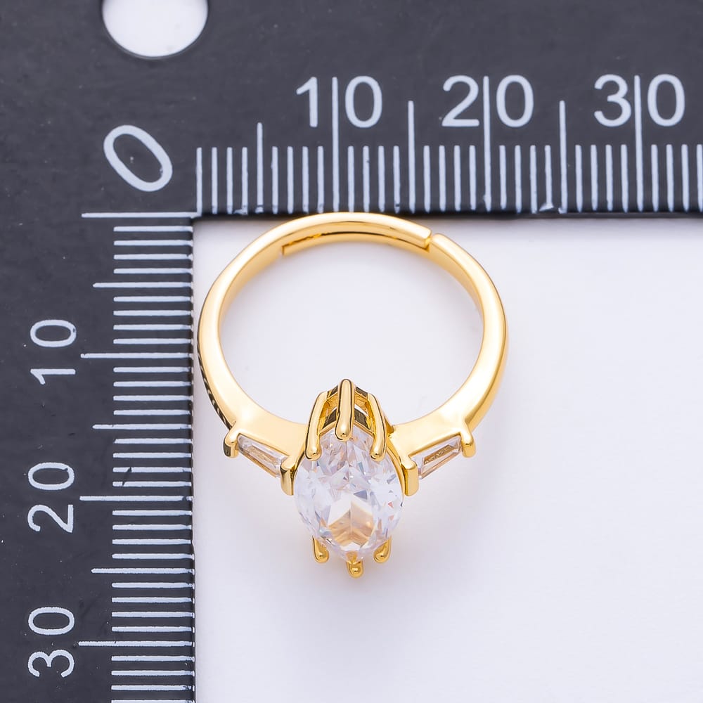 16K Gold Filled Clear Marquise Baguette CZ Solitaire Ring | Rings-00445