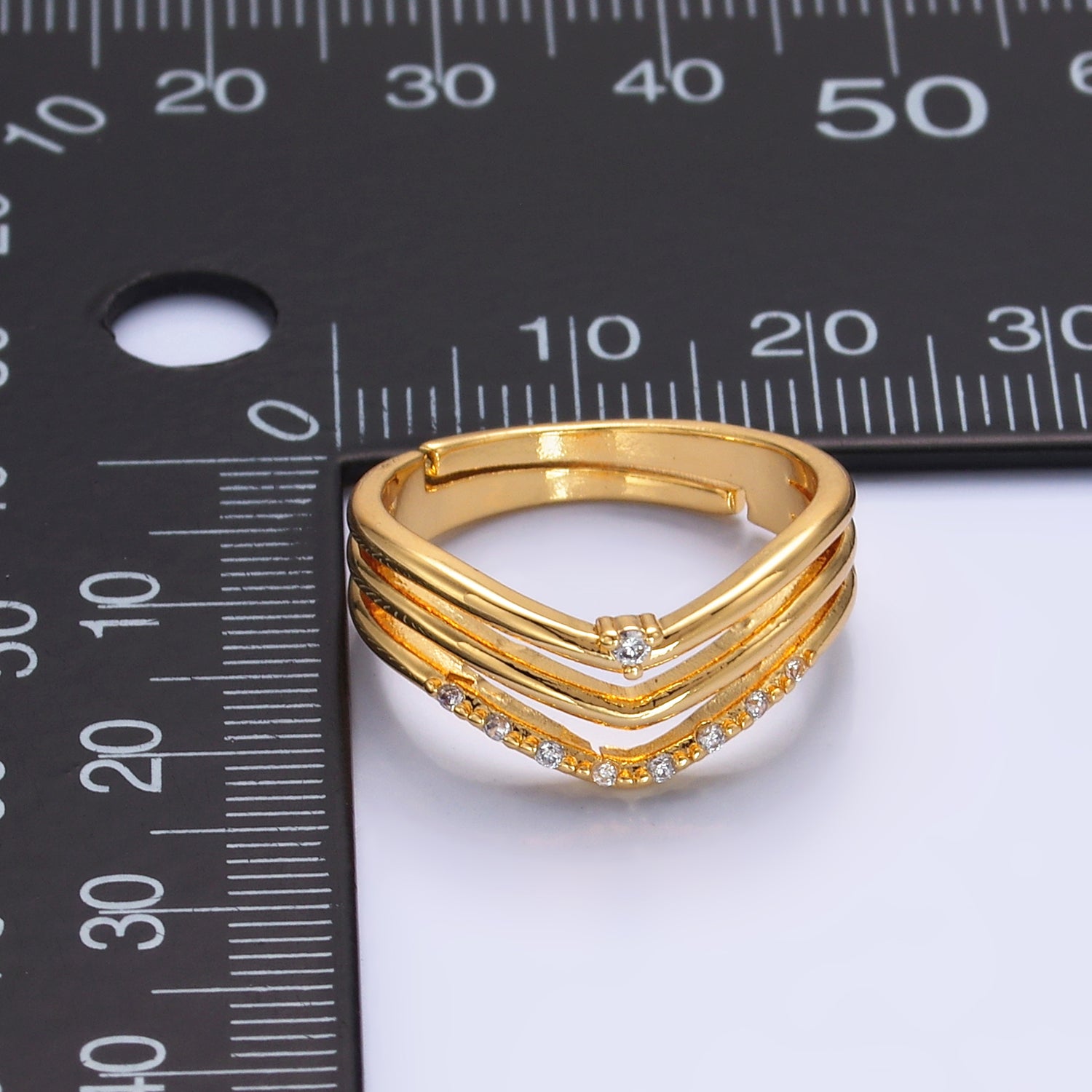 24k Gold Filled Wishbone Triple Layer Ring | O-00306