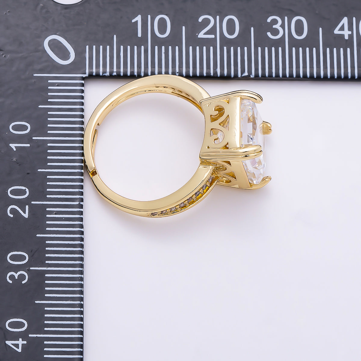 16K Gold Filled Clear CZ Baguette Micro Paved CZ Triple Band Ring | Rings-00285