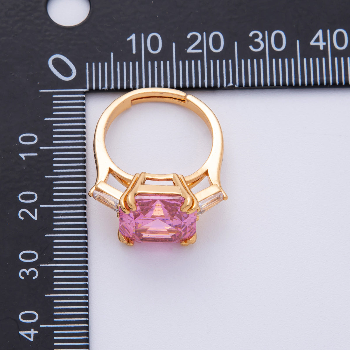 18K Gold Filled Pink, White CZ Square Emerald Cut Geometric Adjustable Ring | O811