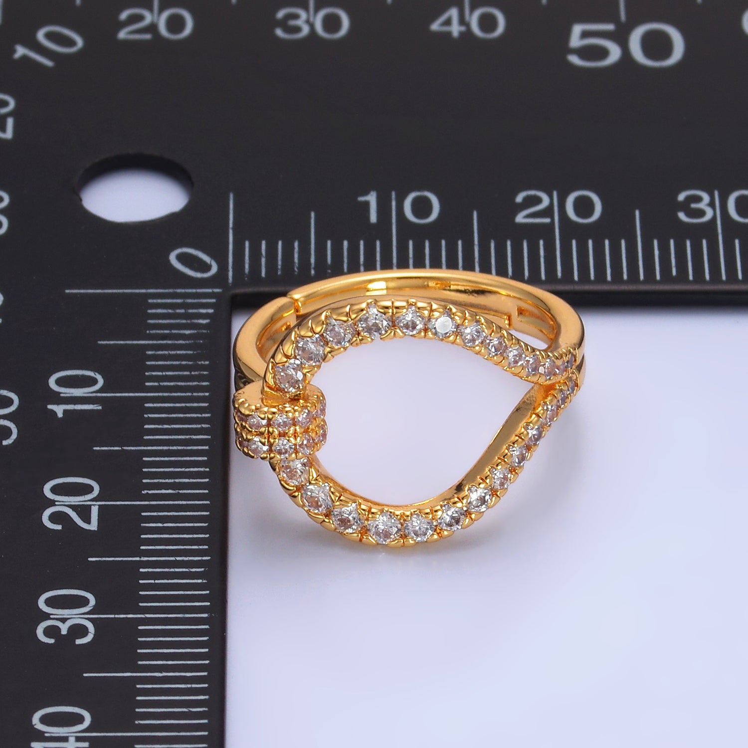 24K Gold Filled CZ Paved Open Circle Buckle Ring | U449