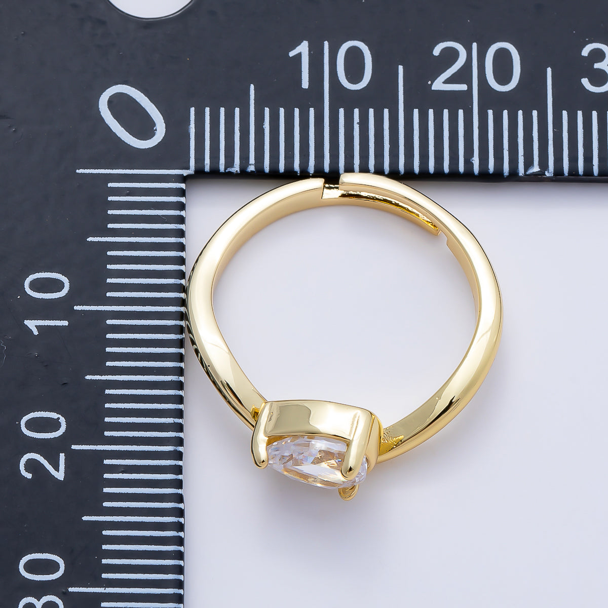 16K Gold Filled Clear CZ Teardrop Curved Solitaire Pinky Ring | Rings-00275