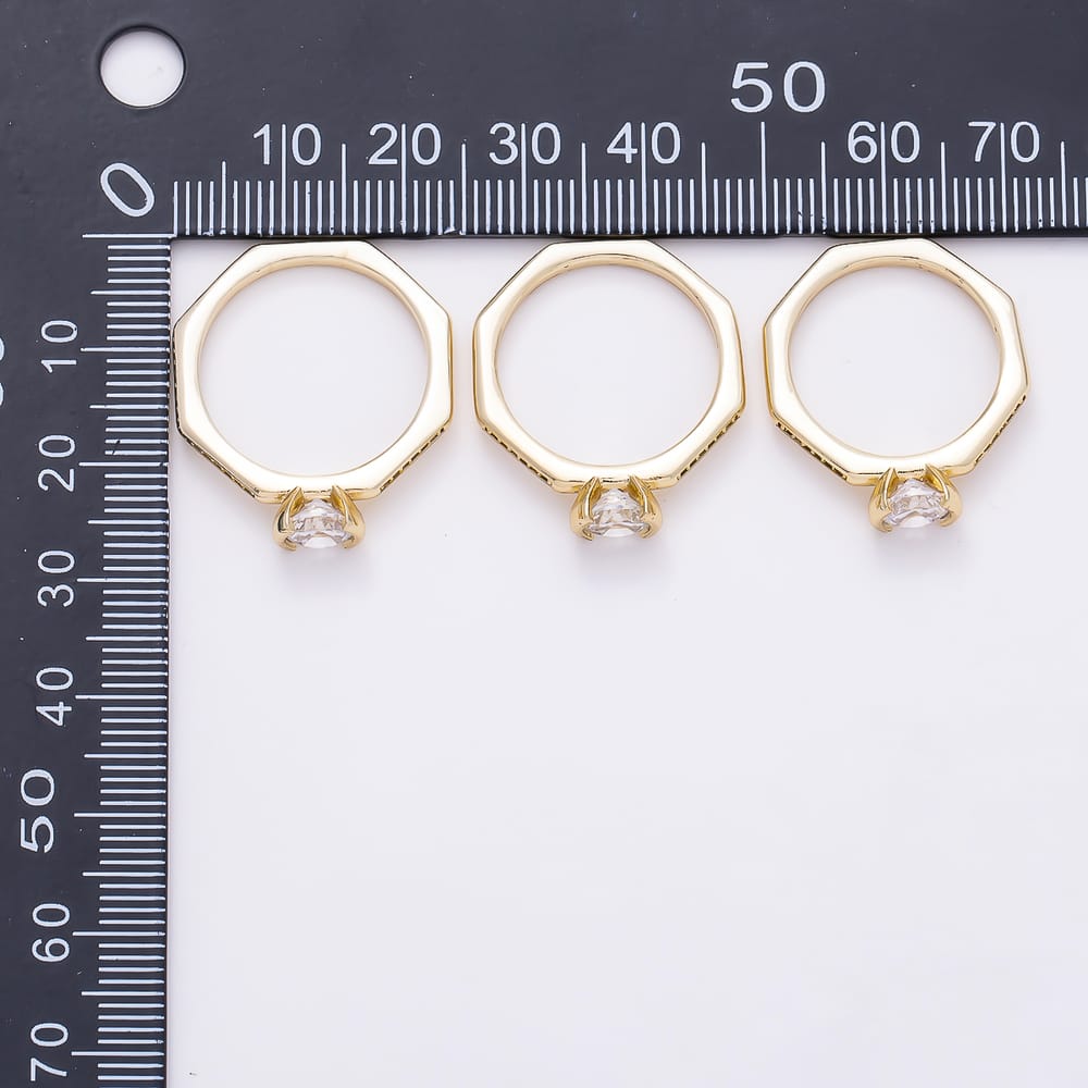 14K Gold Filled Round CZ Micro Paved Semi-Bezel Solitaire Octagon Ring | Rings-00440 ~ Rings-00442