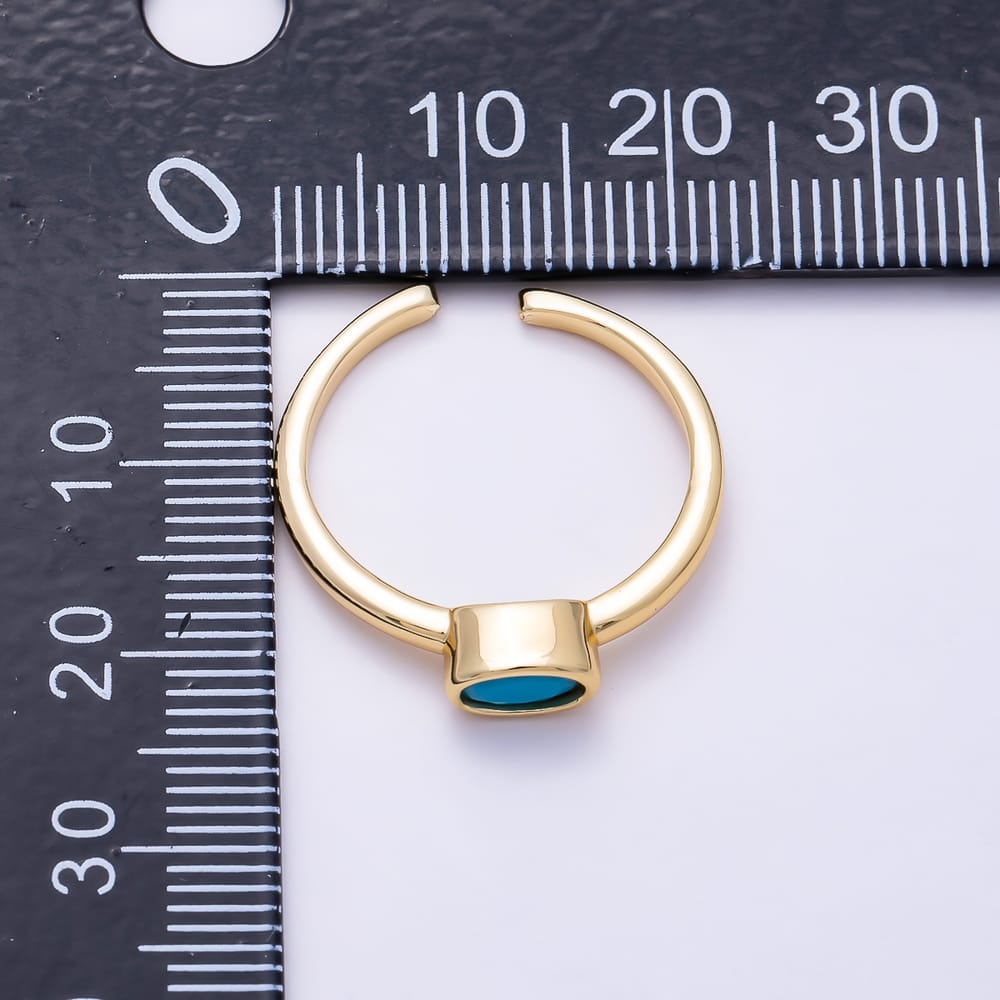 16K Gold Filled Turquoise Oval CZ Solitaire Open Adjustable Ring | Rings-00397 - Rings-00398