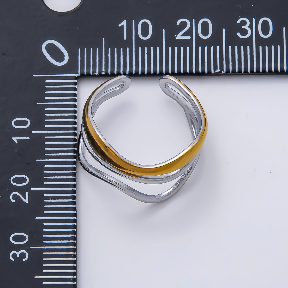 Stainless Steel Mixed Metal Curved Wave Triple Band Ring | Rings-00183