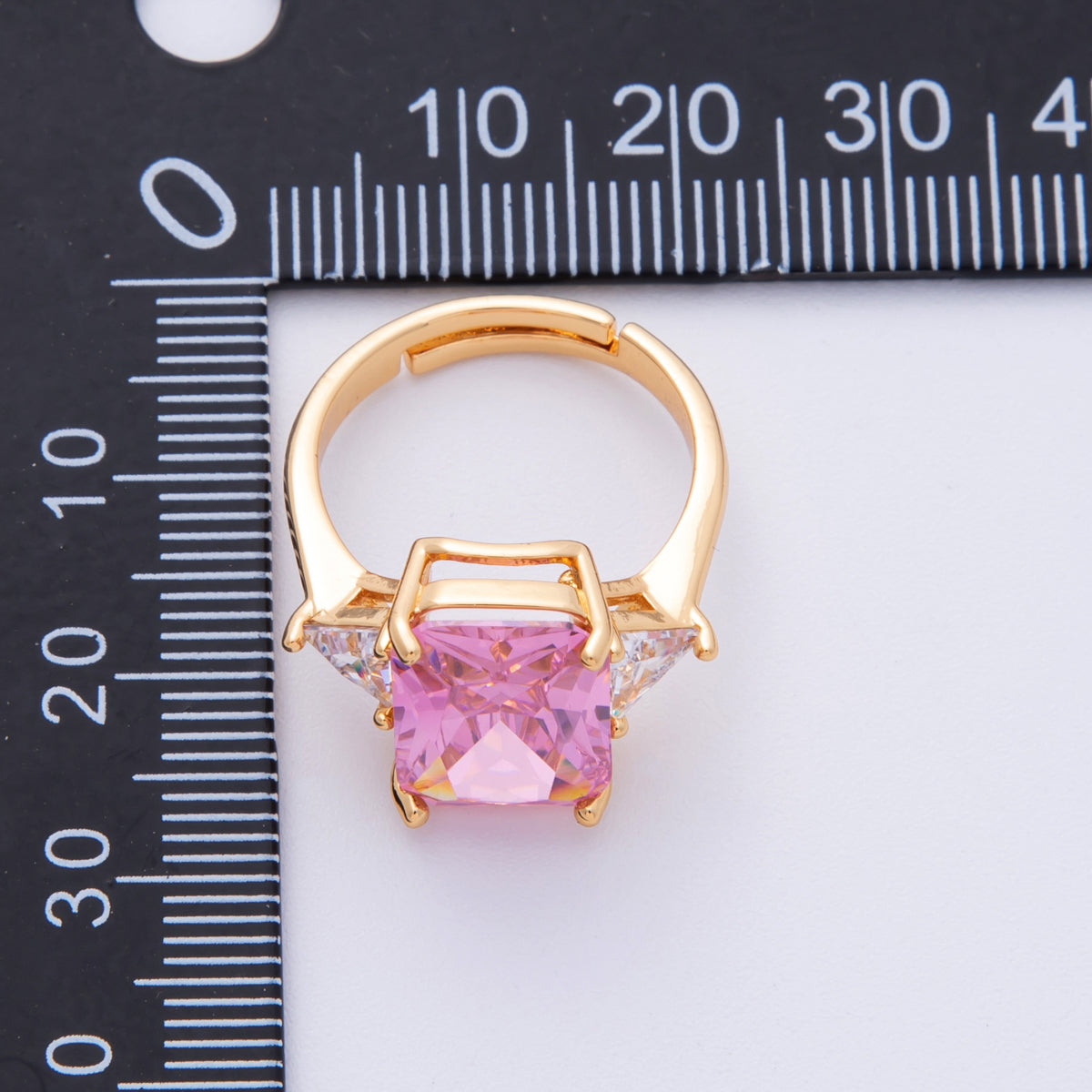 18K Gold Filled Pink, White CZ Rectangle Geometric Butterfly Mariposa Wings Adjustable Ring | O805