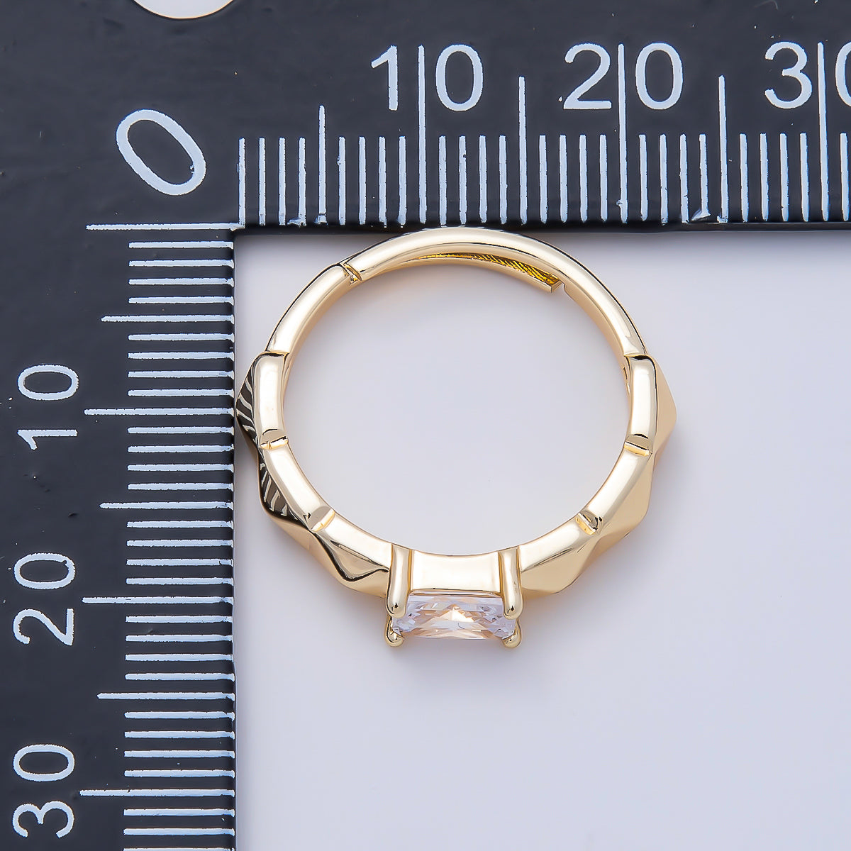 16K Gold Filled Clear Baguette CZ Edge Multifaceted Band Solitaire Ring in Gold & Silver | Rings-00149 Rings-00150