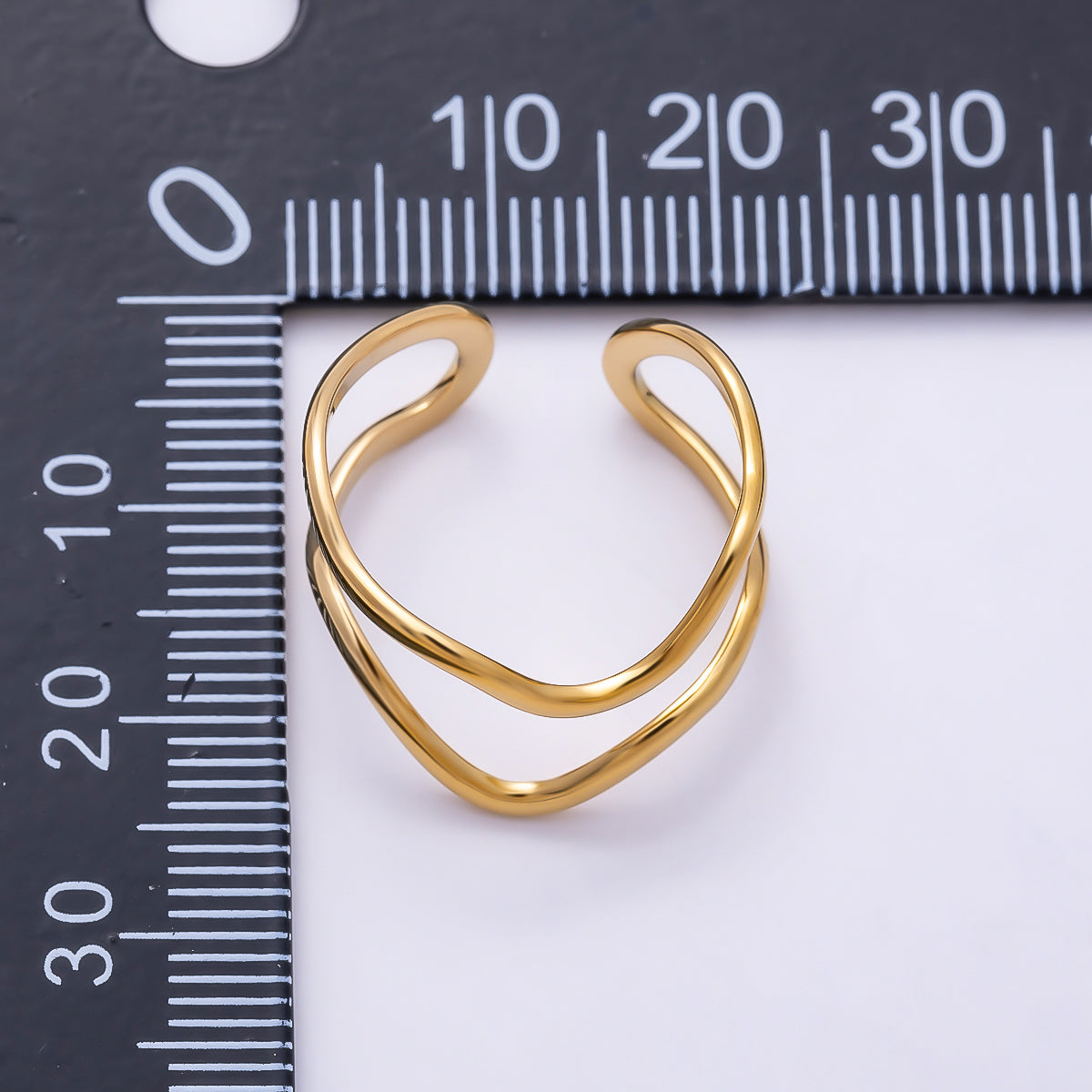 PVD Gold Stainless Steel Minimalist Wavy Double Band Ring | Rings-00316