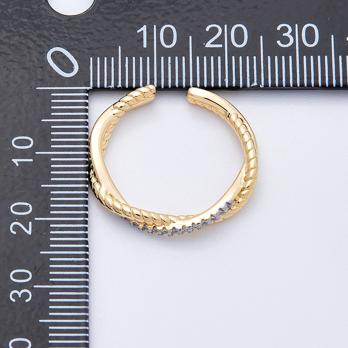 16K Gold Filled Twisted Micro Paved CZ Mixed Metal Ring in Gold & SIlver | Rings-00003 Rings-00004