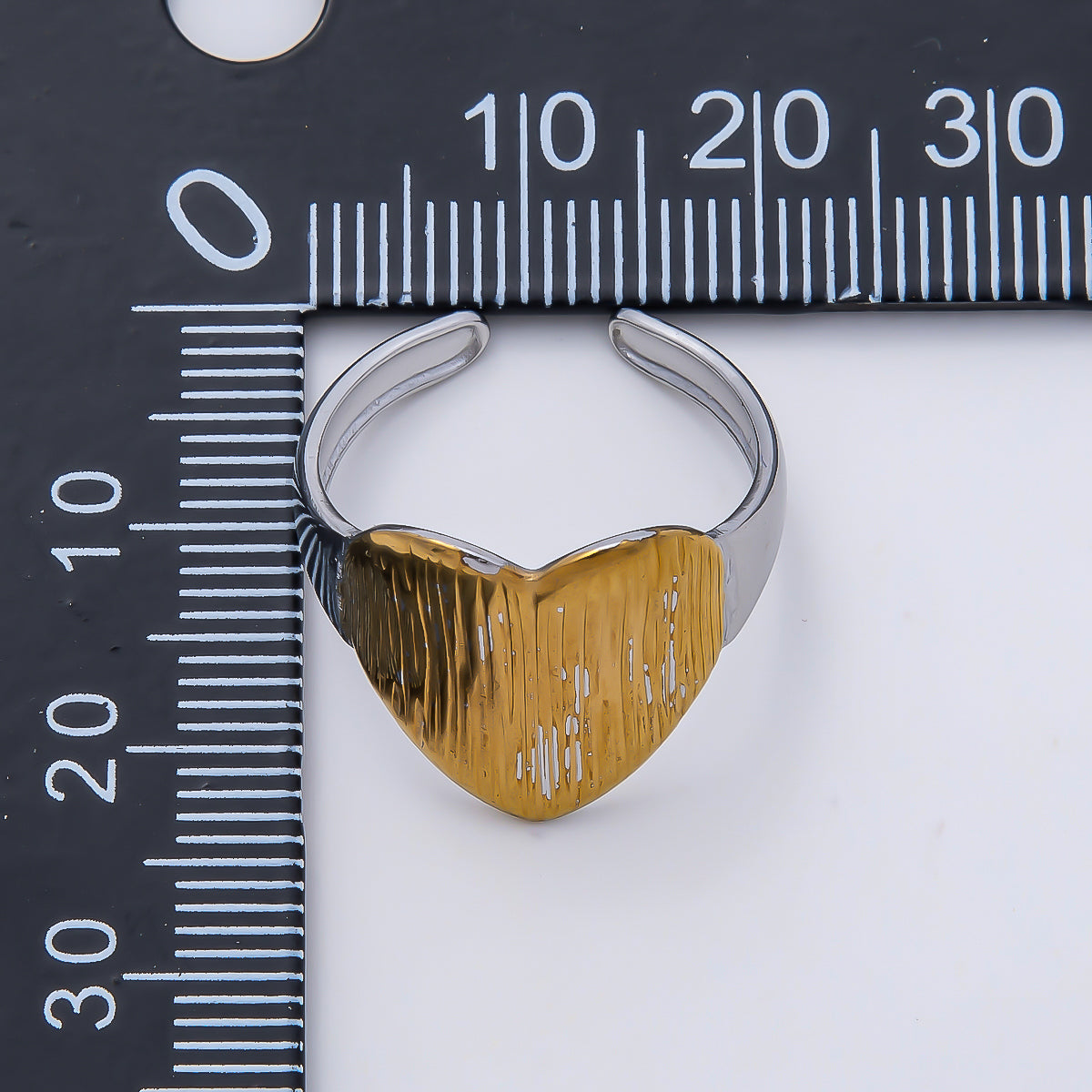 Stainless Steel Mixed Metal Curved Heart Textured Ring | Rings-00188