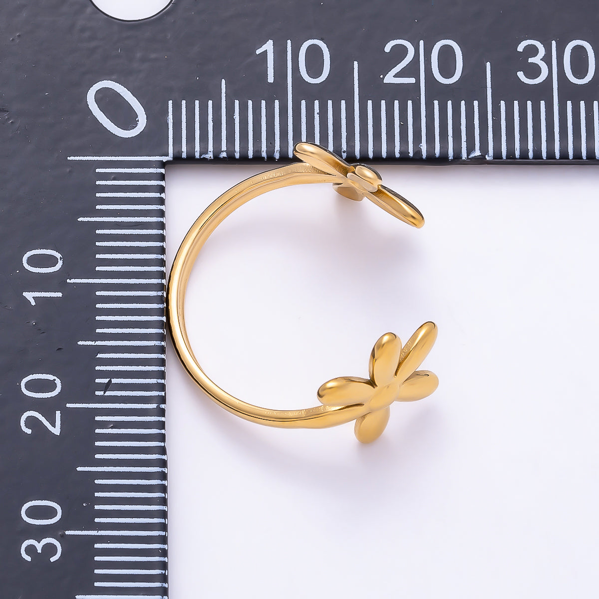 PVD Gold Stainless Steel Double Flower Minimalist Wrap Ring | Rings-00325