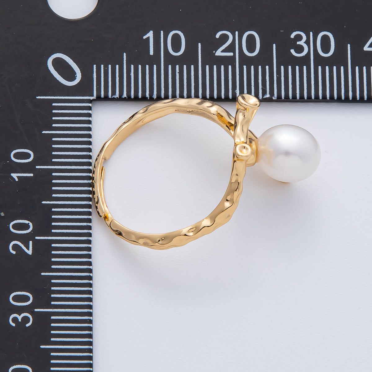 18K Gold Filled Shell Pearl Hammered Statement Branch Ring | O789