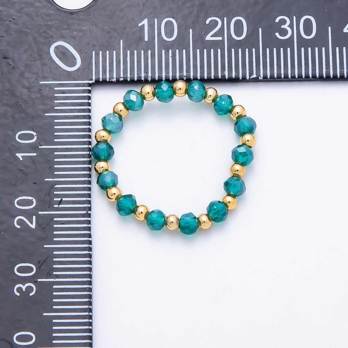 16K Gold Filled Bead Multifaceted Crystal Gemstone Stretch Ring | Rings-003333 ~ Rings-003338