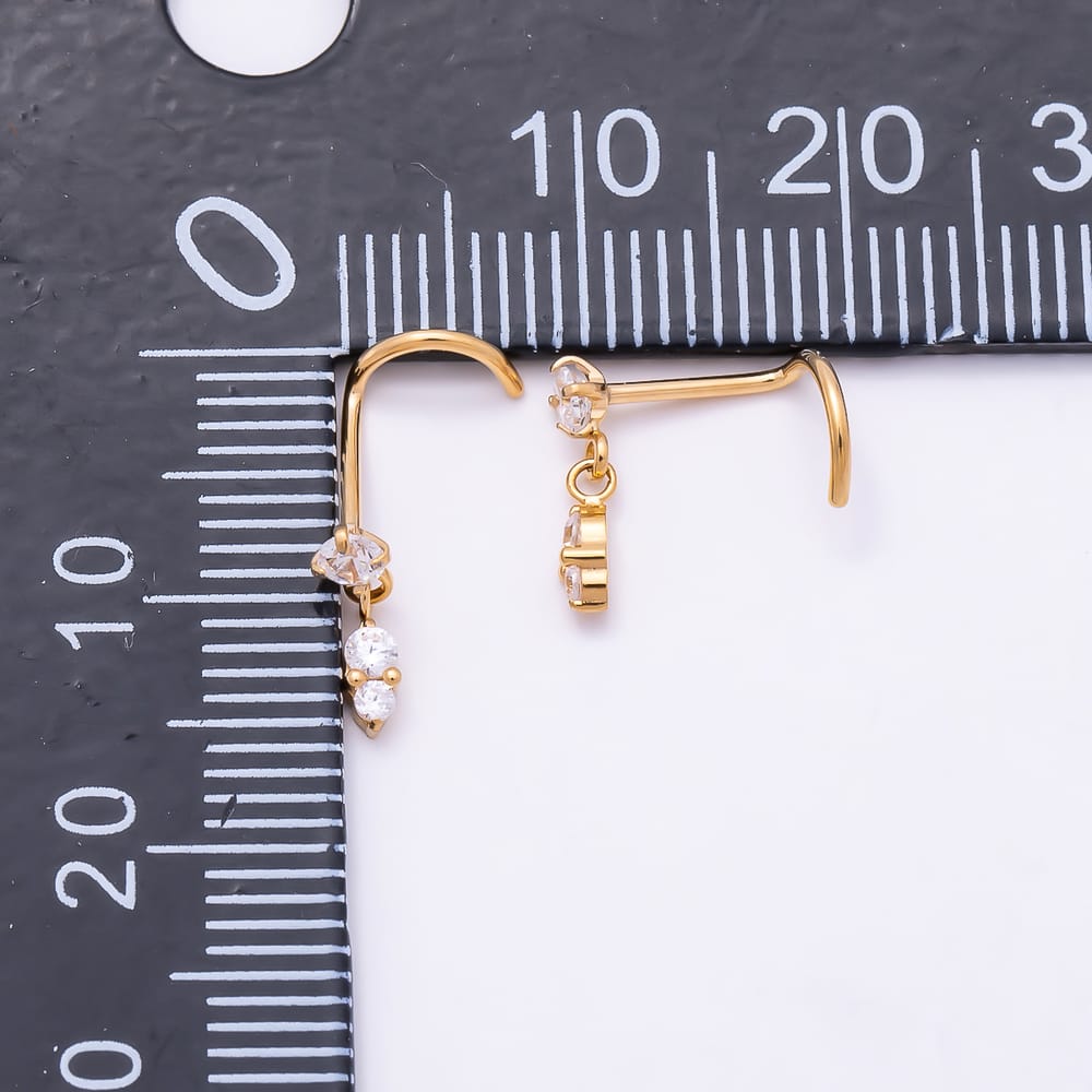 Titanium 10mm Clear CZ Round Drop Cartilage Nose Single Piercing Stud in Gold & Silver | BJ-00251 BJ-00252