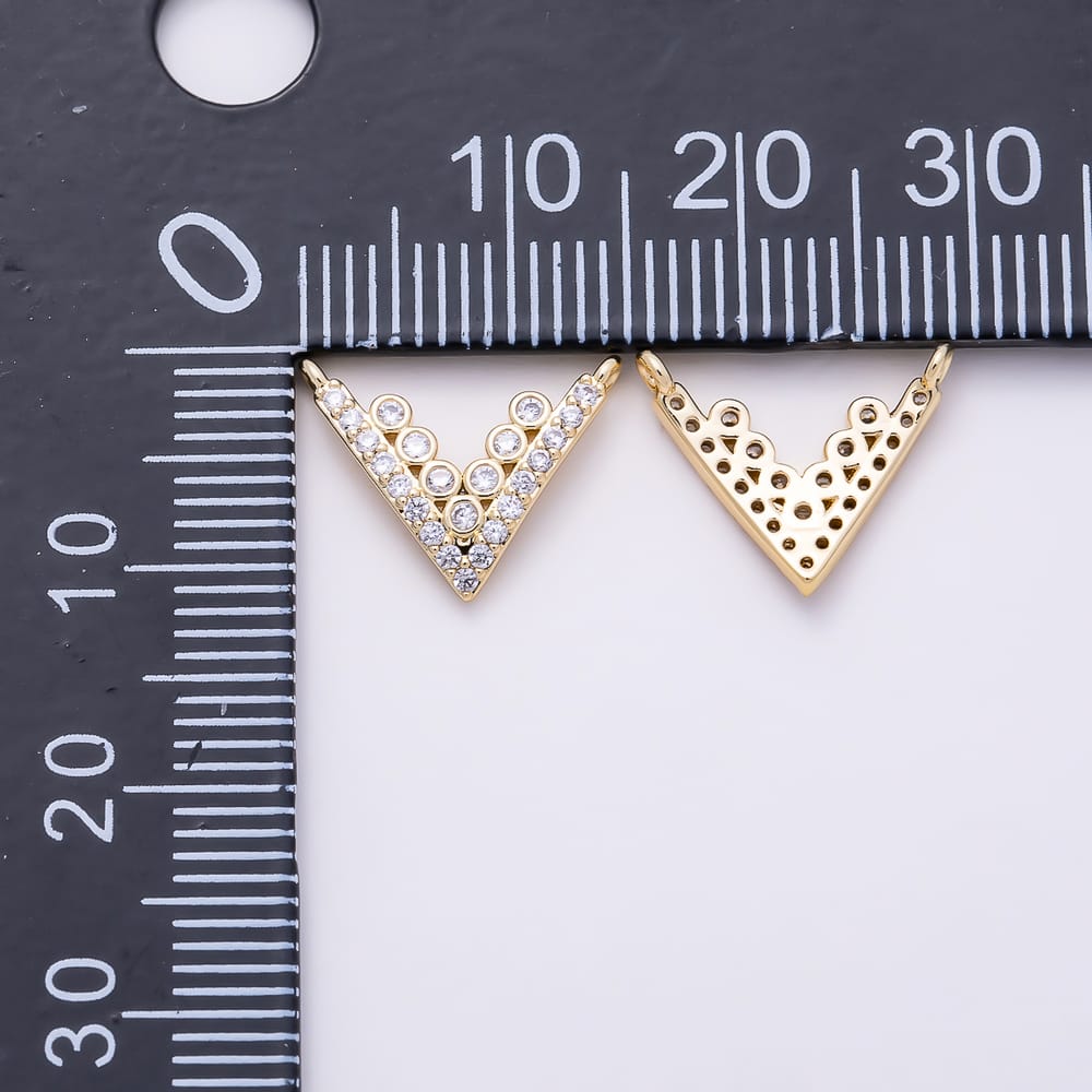 16K Gold Filled 14mm Micro Paved CZ Round Bezel V-Shaped Chevron Connector | Connectors-00056