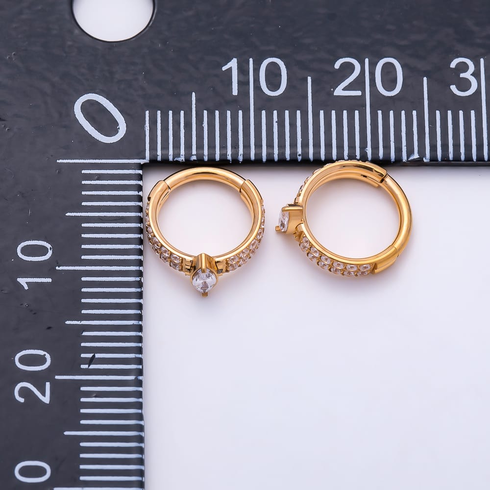 Titanium 10mm Marquise Micro Paved CZ Double Row Cartilage Piercing Clicker in Gold & Silver | BJ-00287 BJ-00288