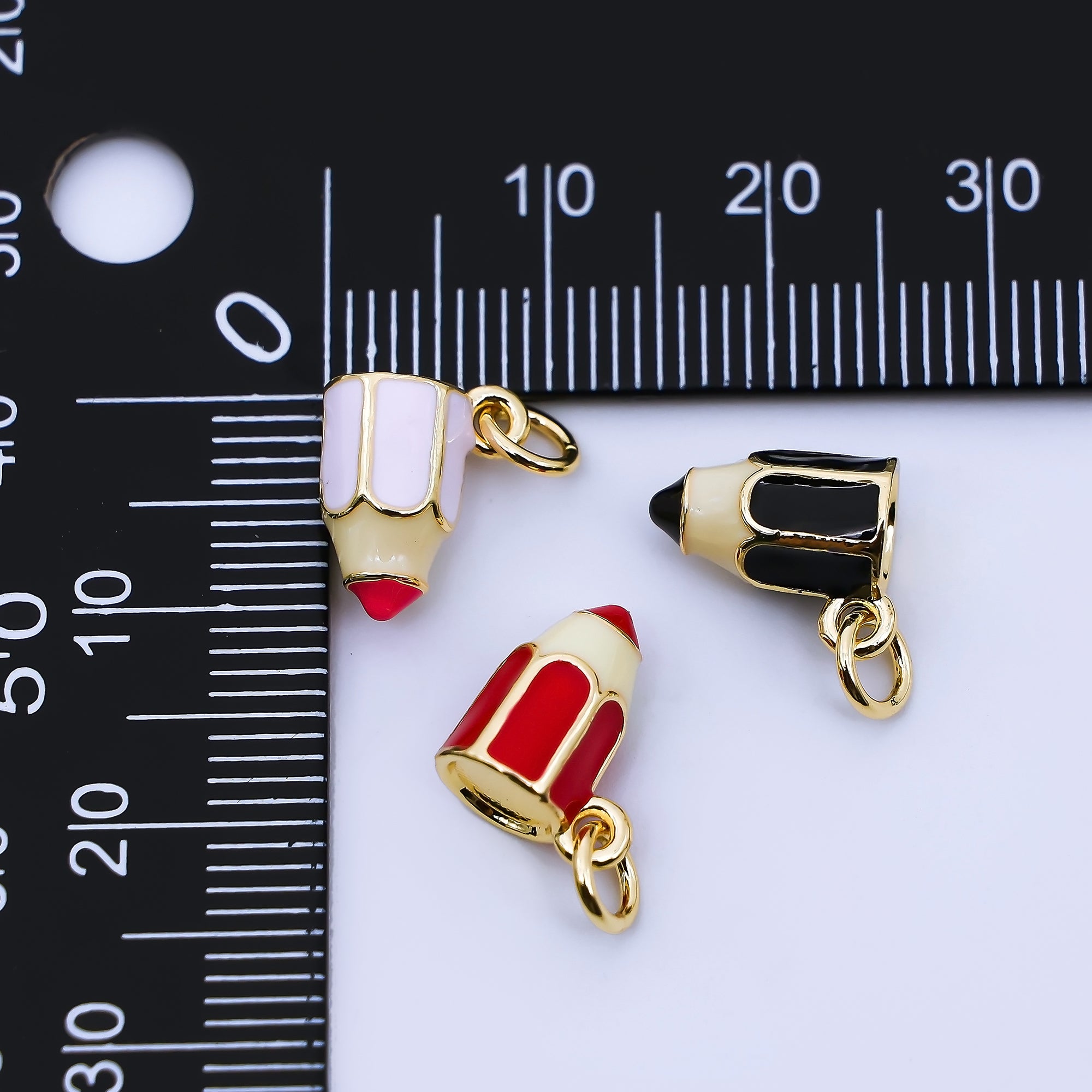 24K Gold Filled Pencil Charm 3D Multidimensional School Teacher Pendant | AF1561