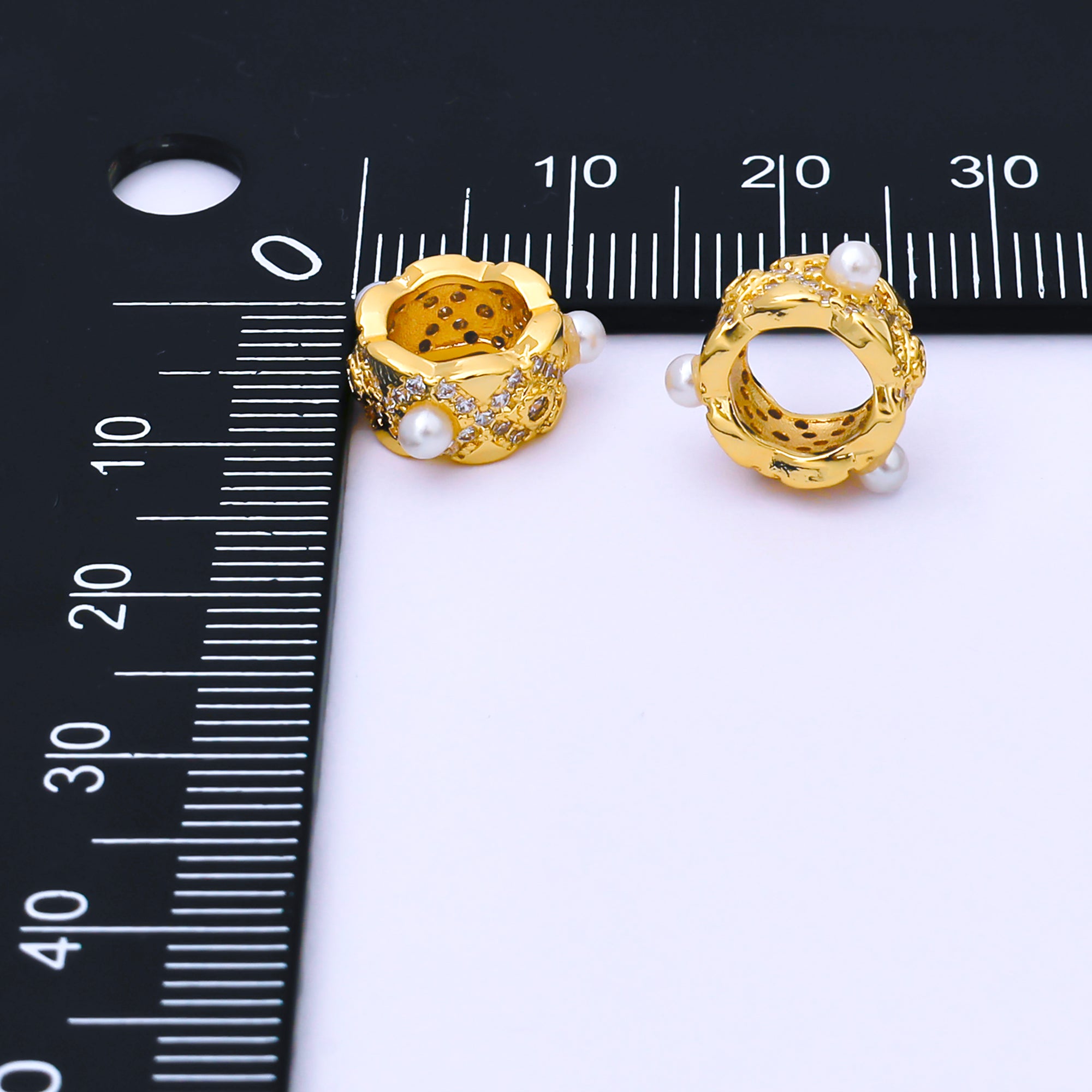 16K Gold Filled Shell Pearl Micro Paved CZ Geometric Rhondelle Bead | B136