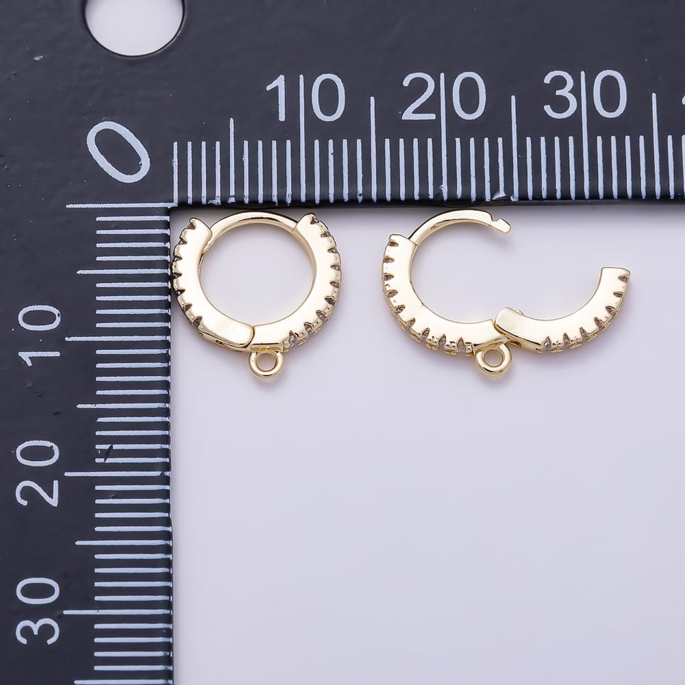 16K Gold Filled 10mm Mini Micro Paved CZ Loop Drop Cartilage Huggie Earrings Findings | Findings-00679