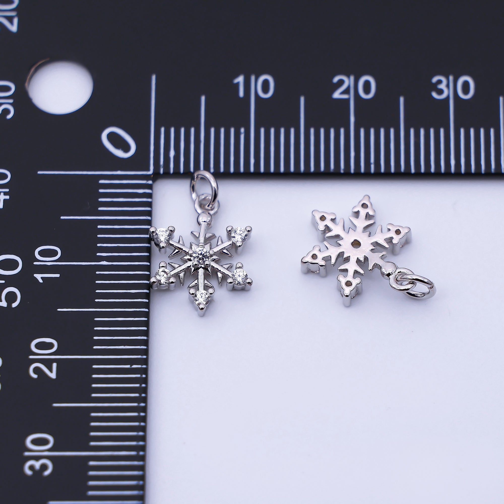 Rhodium Plated 13.5mm Micro Paved CZ Snowflake Charm | E093