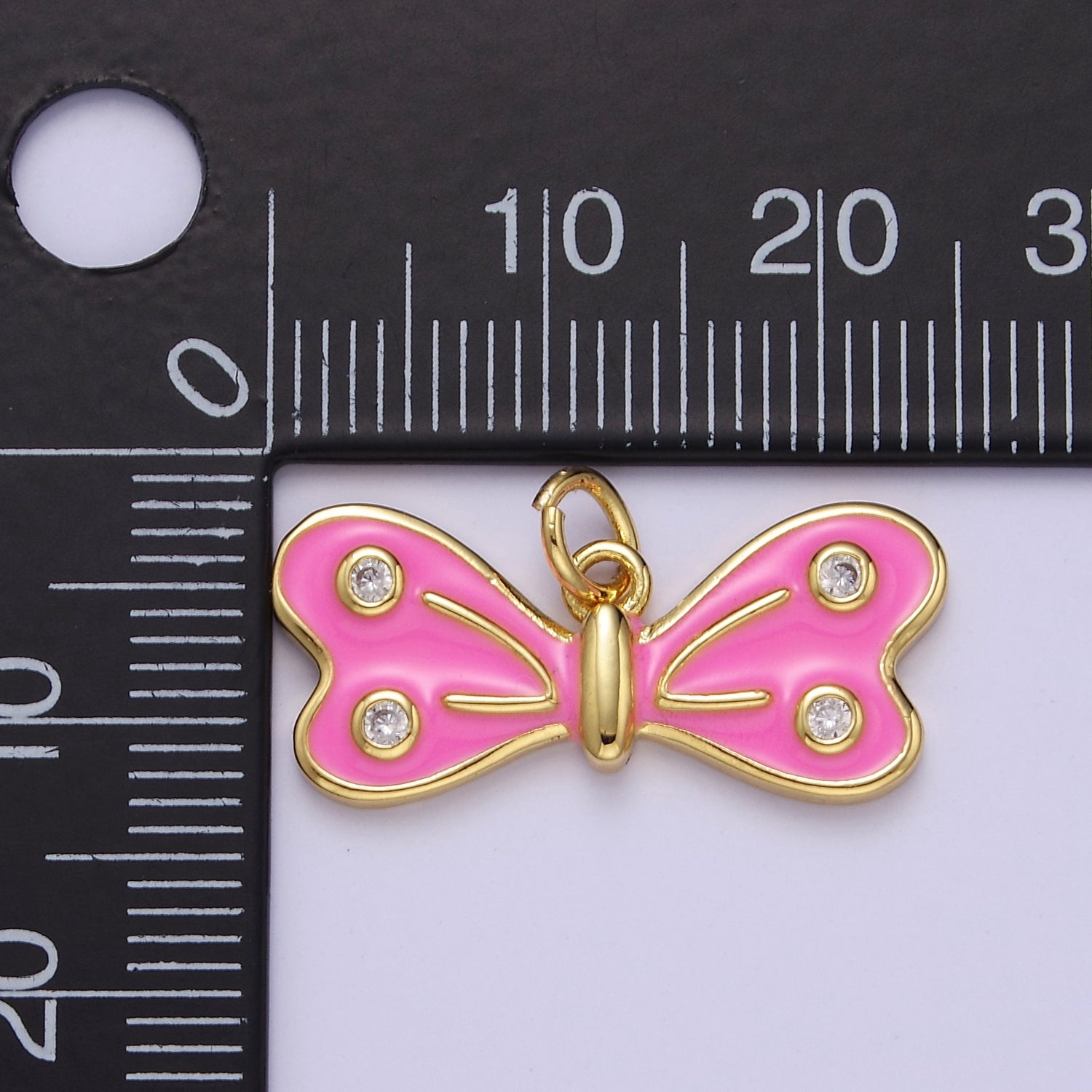 24K Gold Filled 14mm Black, Red, Pink Enamel CZ Dotted Charm | E765 - E767