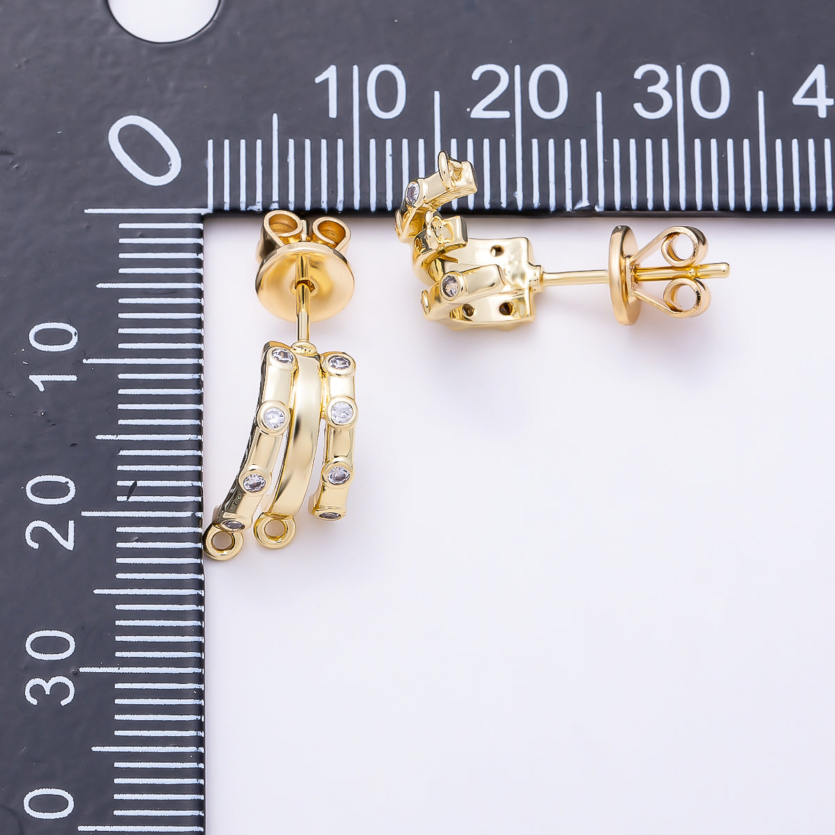 16K Gold Filled 19mm Clear CZ Dotted Triple Claw Drop C-Shaped Hoop Earring Findings in Gold & Silver| Findings-00491 Findings-00492