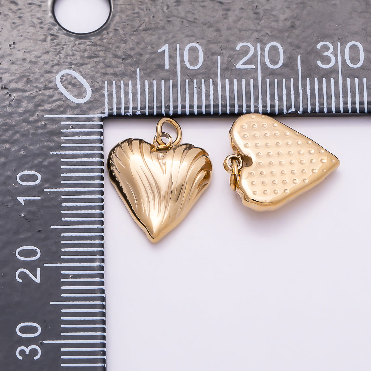 PVD Gold Stainless Steel 15mm Line-Textured Love Heart Charm | Charms-01013
